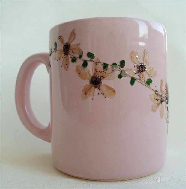 Cana roz cu flori de cires, Cana unicat,Cana ceai/lapte/cafea/apa