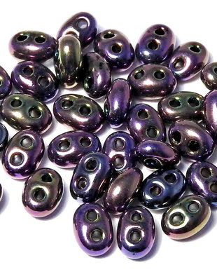 Margele duble, twin, jet iris dark purple