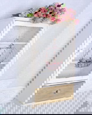 BUFET DE PERETE DIN LEMN MASIV ALB CU BEJ