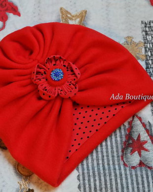 Turban din polar rosu captusit cu bumbac rosu