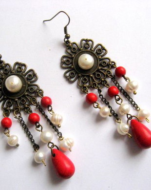 cercei howlite rosu si perle 27756