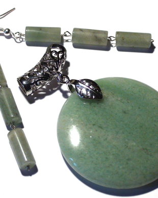 Pandantiv si cercei din Aventurin verde - PA043.1, CE043 - set pietre semipretioase, cercei casual delicati, cadou elegant
