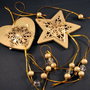 9170 - SET Figurine lemn, ornament aliaj metalic, margele acrilice, 3D, Craciun, auriu antichizat, stea, inima