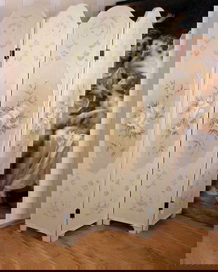 PARAVAN DIN LEMN MASIV ALB CU FLORI