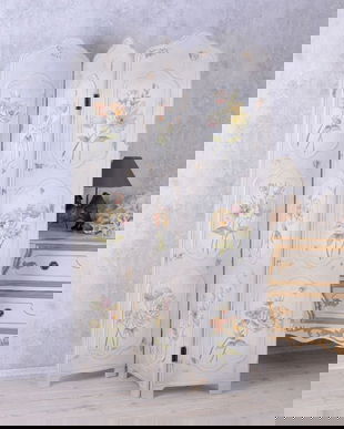 PARAVAN DIN LEMN MASIV ALB CU FLORI