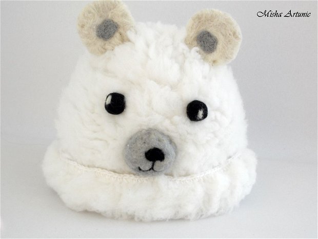 Caciula din blana artificiala si lana impaslita - Ursuletul Polar