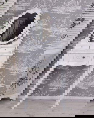 MASA DE TOALETA DIN LEMN MASIV ALB CU OGLINDA