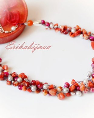Colier  wire crochet gri -portocaliu