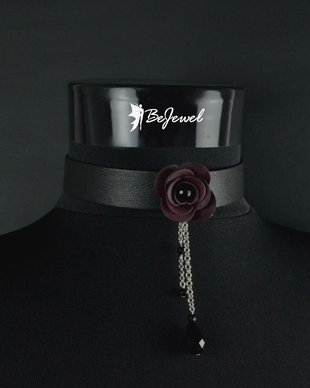 Choker din piele  si onix ''Black Lolita''