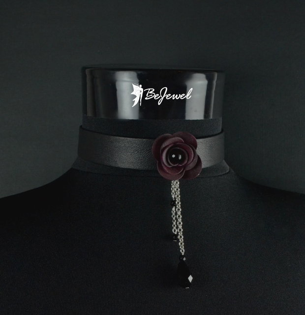 Choker din piele  si onix ''Black Lolita''