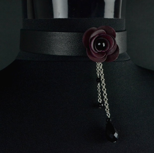 Choker din piele  si onix ''Black Lolita''