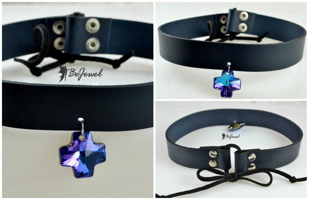 Choker piele cu element decorativ placat cu argint ''Malta''