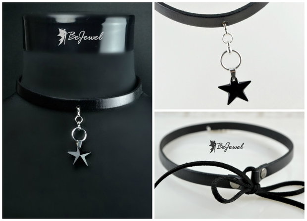 Choker din piele si pandantiv Swarovski ''Black Star''