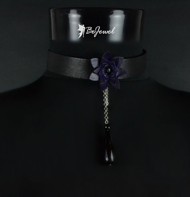 Choker din piele  si onix ''Victorian''