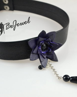 Choker din piele  si onix ''Victorian''