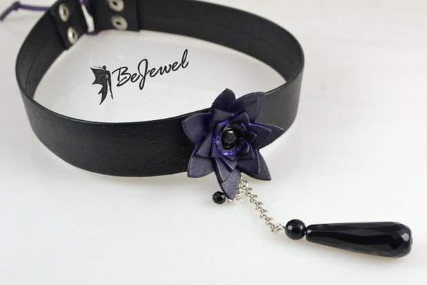 Choker din piele  si onix ''Victorian''