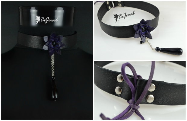 Choker din piele  si onix ''Victorian''