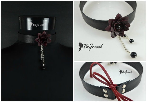 Choker din piele  si onix ''Contesse''