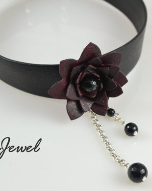 Choker din piele  si onix ''Contesse''