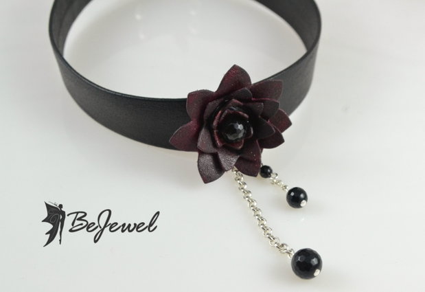 Choker din piele  si onix ''Contesse''