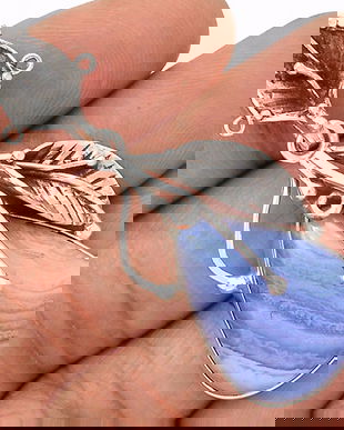 Ag406 - Pandantiv, argint 925, agata lace bleu, boboc floare