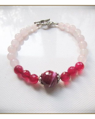 BRATARA- CUART ROZ SI AGATE CRABFIRE FUCSIA- REZERVATA