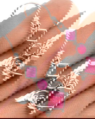 Ag324 - Cercei cu tortite, argint 925, radacina de rubin fatetat, inger pazitor