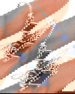 Ag325 - Cercei cu tortite, argint 925, radacina de safir fatetat, inger pazitor