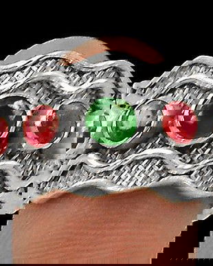 Ag343 - Inel, argint 925, radacina de rubin, radacina de smarald