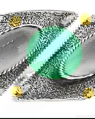 Ag364 - Inel, argint 925, partial placat cu aur, calcedonie fatetata, patrat REZERVAT