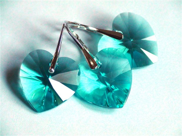 Pandantiv si cercei din Cristale Swarovski inima - PA328, CE328 - cercei albastri, cercei turcoaz stralucitori, cadou romantic, cercei inima