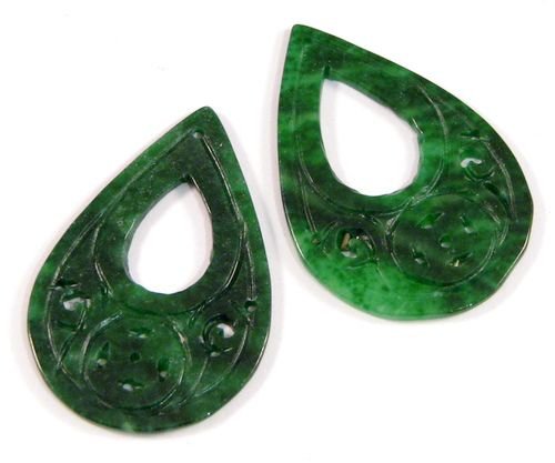 9157 - (2 buc) Pandantiv / charm, jad verde, picatura