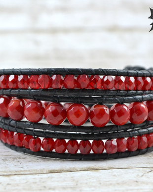 Bratara wrap cu piele si pietre semipretioase ''Contrast''