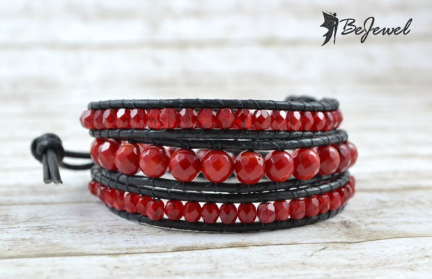 Bratara wrap cu piele si pietre semipretioase ''Contrast''