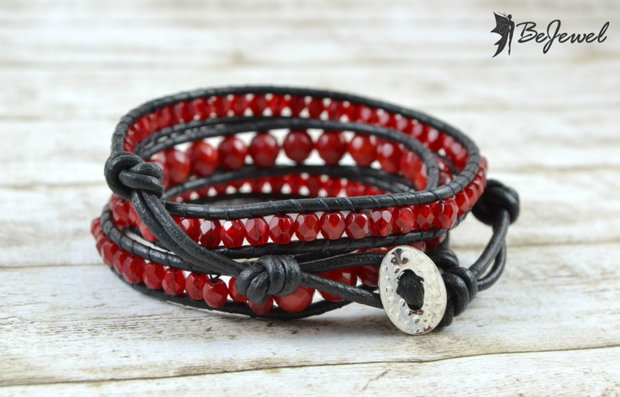 Bratara wrap cu piele si pietre semipretioase ''Contrast''