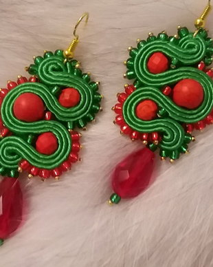 Cercei soutache verde-rosu