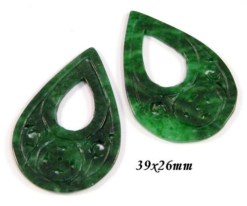 9157 - (2 buc) Pandantiv / charm, jad verde, picatura