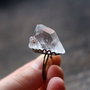 Midnight Nostalgia - Inel Quartz crystal point cu fatetele originale  prins pe o baza bronz filigranata