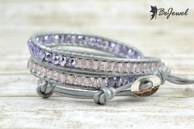 Bratara wrap cu snur de piele si cristale ''Translucide''