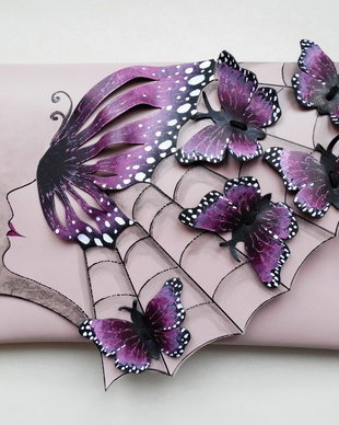 Poseta plic handmade unicat din piele naturala -Butterfly Lady