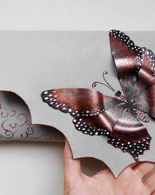 poseta plic handmade unicat din piele - Coffee Butterfly