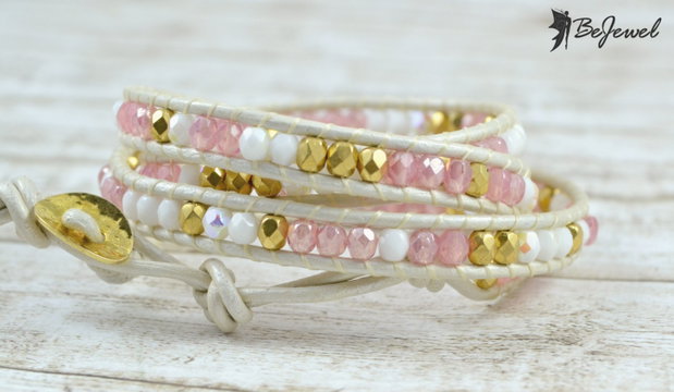 Bratara wrap cu snur de piele si mix de cristale ''Delicate Mix''