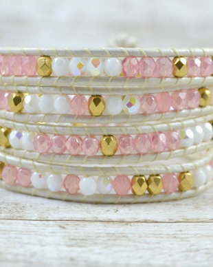 Bratara wrap cu snur de piele si mix de cristale ''Delicate Mix''