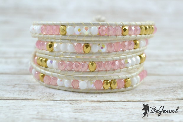 Bratara wrap cu snur de piele si mix de cristale ''Delicate Mix''