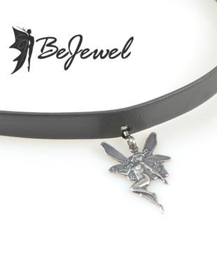 Choker din piele si pandantiv placat cu argint '' Pixie''