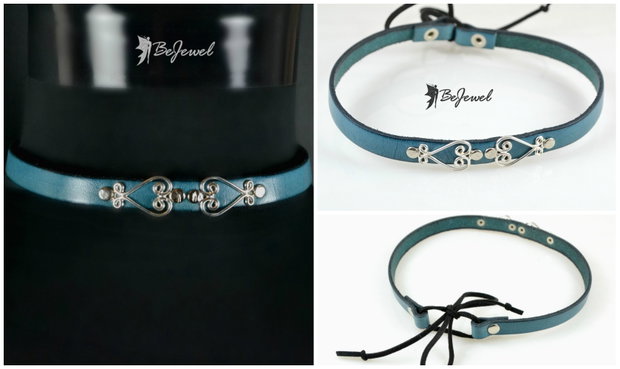 Choker din piele si elemente placate cu argint '' Lalique''