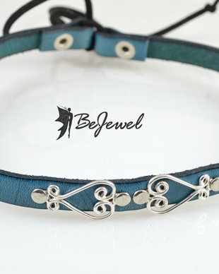 Choker din piele si elemente placate cu argint '' Lalique''