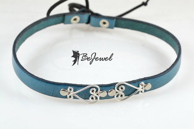 Choker din piele si elemente placate cu argint '' Lalique''