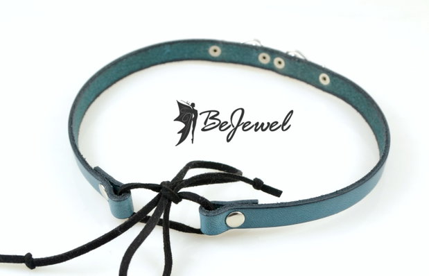 Choker din piele si elemente placate cu argint '' Lalique''