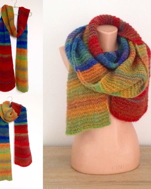 Fular lung tricotat mohair colorat rosu albastru galben
